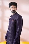 Shop_Arihant Rai Sinha_Wine Polyester, Viscose Geometric Pattern Sherwani And Solid Pant _Online