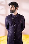 Arihant Rai Sinha_Wine Polyester, Viscose Geometric Pattern Sherwani And Solid Pant 