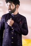 Arihant Rai Sinha_Wine Polyester, Viscose Geometric Pattern Sherwani And Solid Pant 