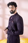 Buy_Arihant Rai Sinha_Wine Polyester, Viscose Textured Sherwani With Pant _Online_at_Aza_Fashions