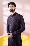 Arihant Rai Sinha_Wine Polyester, Viscose Textured Sherwani With Pant _Online
