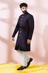 Arihant Rai Sinha_Wine Polyester, Viscose Textured Sherwani With Pant 