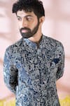 Shop_Arihant Rai Sinha_Blue Terrycloth, Polyester, Viscose Embroidery, Sequins, Sherwani And Pant Set _Online_at_Aza_Fashions