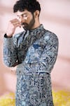 Arihant Rai Sinha_Blue Terrycloth, Polyester, Viscose Embroidery, Sequins, Sherwani And Pant Set _Online