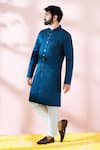 Arihant Rai Sinha_Blue Satin, Polyester, Viscose Embroidery Floral Pattern Sherwani And Pant Set _Online_at_Aza_Fashions
