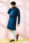 Buy_Arihant Rai Sinha_Blue Satin, Polyester, Viscose Embroidery Floral Pattern Sherwani And Pant Set _Online_at_Aza_Fashions