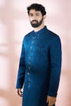 Buy_Arihant Rai Sinha_Blue Satin, Polyester, Viscose Embroidery Floral Pattern Sherwani And Pant Set _Online