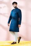 Buy_Arihant Rai Sinha_Blue Satin, Polyester, Viscose Embroidery Floral Pattern Sherwani And Pant Set _at_Aza_Fashions
