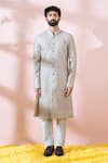 Arihant Rai Sinha Pink Silk, Polyester, Viscose Embroidery, Paisley And Sherwani Pant Set Arihant Rai Sinha_Pink Silk, Polyester, Viscose Embroidery, Paisley And Sherwani Pant Set