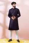 Buy_Arihant Rai Sinha_Wine Polyester, Viscose Geometric Pattern Sherwani And Pant Set _at_Aza_Fashions
