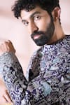 Arihant Rai Sinha_Wine Polyester, Viscose Embroidery, Sequins, Metallic Thread Sherwani And Pant Set _Online_at_Aza_Fashions