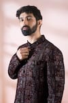 Arihant Rai Sinha_Blue Velvet, Polyester, Viscose Geometric Pattern Sherwani And Pant Set _Online_at_Aza_Fashions