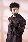Buy_Arihant Rai Sinha_Blue Velvet, Polyester, Viscose Geometric Pattern Sherwani And Pant Set _Online_at_Aza_Fashions