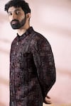 Arihant Rai Sinha_Blue Velvet, Polyester, Viscose Geometric Pattern Sherwani And Pant Set _at_Aza_Fashions
