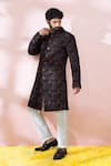 Buy_Arihant Rai Sinha_Blue Velvet, Polyester, Viscose Geometric Pattern Sherwani And Pant Set 