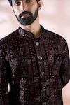 Arihant Rai Sinha_Blue Velvet, Polyester, Viscose Geometric Pattern Sherwani And Pant Set 