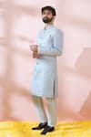 Shop_Arihant Rai Sinha_Grey Polyester, Viscose Embroidery, Sequins Thread Sherwani And Pant Set _Online_at_Aza_Fashions