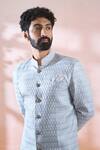 Arihant Rai Sinha_Grey Polyester, Viscose Embroidery, Sequins Thread Sherwani And Pant Set _at_Aza_Fashions