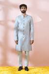 Shop_Arihant Rai Sinha_Grey Polyester, Viscose Embroidery, Sequins Thread Sherwani And Pant Set 