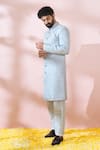 Arihant Rai Sinha_Grey Polyester, Viscose Embroidery, Sequins Thread Sherwani And Pant Set _Online