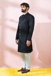 Arihant Rai Sinha Black Satin, Polyester, Viscose Embroidery, Studs Textured Sherwani And Pant Set Online Arihant Rai Sinha_Black Satin, Polyester, Viscose Embroidery, Studs Textured Sherwani And Pant Set _Online