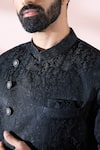 Shop Arihant Rai Sinha Black Satin, Polyester, Viscose Embroidery, Studs Textured Sherwani And Pant Set Online Shop_Arihant Rai Sinha_Black Satin, Polyester, Viscose Embroidery, Studs Textured Sherwani And Pant Set _Online