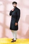Arihant Rai Sinha Black Satin, Polyester, Viscose Embroidery, Studs Textured Sherwani And Pant Set Arihant Rai Sinha_Black Satin, Polyester, Viscose Embroidery, Studs Textured Sherwani And Pant Set