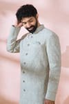Arihant Rai Sinha_Blue Georgette, Polyester, Viscose Embroidery, Sequins, Sherwani And Pant Set 