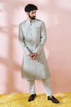 Buy_Arihant Rai Sinha_Blue Georgette, Polyester, Viscose Embroidery, Sequins, Sherwani And Pant Set _at_Aza_Fashions