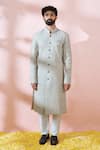 Arihant Rai Sinha_Blue Georgette, Polyester, Viscose Embroidery, Sequins, Sherwani And Pant Set 