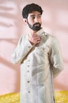 Arihant Rai Sinha_Cream Velvet, Polyester, Viscose Embroidery, Thread Sherwani And Pant Set _at_Aza_Fashions