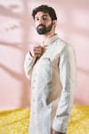 Buy_Arihant Rai Sinha_Cream Velvet, Polyester, Viscose Embroidery, Thread Sherwani And Pant Set _Online