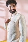 Arihant Rai Sinha_Cream Velvet, Polyester, Viscose Embroidery, Thread Sherwani And Pant Set 