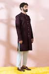 Buy_Arihant Rai Sinha_Maroon Satin, Polyester, Viscose Jacquard Pattern Sherwani And Pant Set 