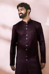 Arihant Rai Sinha_Maroon Satin, Polyester, Viscose Jacquard Pattern Sherwani And Pant Set 