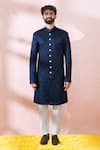 Arihant Rai Sinha Blue Polyester, Viscose Geometric Pattern Sherwani And Pant Set at Aza Fashions Arihant Rai Sinha_Blue Polyester, Viscose Geometric Pattern Sherwani And Pant Set _at_Aza_Fashions