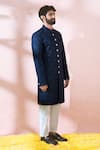 Shop Arihant Rai Sinha Blue Polyester, Viscose Geometric Pattern Sherwani And Pant Set Shop_Arihant Rai Sinha_Blue Polyester, Viscose Geometric Pattern Sherwani And Pant Set