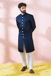 Buy Arihant Rai Sinha Blue Polyester, Viscose Geometric Pattern Sherwani And Pant Set Online Buy_Arihant Rai Sinha_Blue Polyester, Viscose Geometric Pattern Sherwani And Pant Set _Online