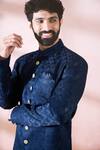 Arihant Rai Sinha Blue Polyester, Viscose Geometric Pattern Sherwani And Pant Set Arihant Rai Sinha_Blue Polyester, Viscose Geometric Pattern Sherwani And Pant Set