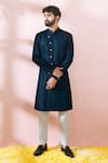 Buy_Arihant Rai Sinha_Green Polyester, Viscose Textured Sherwani And Solid Pant Set _at_Aza_Fashions