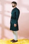 Buy_Arihant Rai Sinha_Green Satin, Polyester, Viscose Textured Sherwani And Solid Pant Set 