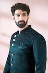 Buy_Arihant Rai Sinha_Green Satin, Polyester, Viscose Textured Sherwani And Solid Pant Set _Online