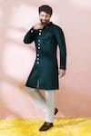 Buy_Arihant Rai Sinha_Green Satin, Polyester, Viscose Textured Sherwani And Solid Pant Set _at_Aza_Fashions