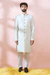 Buy_Arihant Rai Sinha_White Polyester, Viscose Geometric Pattern Sherwani And Pant Set _Online_at_Aza_Fashions