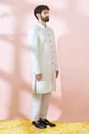 Shop_Arihant Rai Sinha_White Polyester, Viscose Geometric Pattern Sherwani And Pant Set 