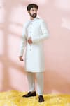Buy_Arihant Rai Sinha_White Polyester, Viscose Geometric Pattern Sherwani And Pant Set _Online
