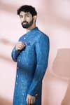 Arihant Rai Sinha_Blue Polyester, Viscose Geometric Pattern Sherwani And Pant _Online_at_Aza_Fashions
