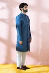 Shop_Arihant Rai Sinha_Blue Polyester, Viscose Geometric Pattern Sherwani And Pant _Online_at_Aza_Fashions