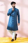 Shop_Arihant Rai Sinha_Blue Polyester, Viscose Geometric Pattern Sherwani And Pant _Online