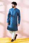 Arihant Rai Sinha_Blue Polyester, Viscose Geometric Pattern Sherwani And Pant 